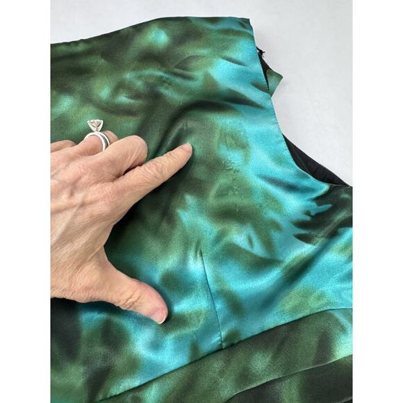 Gorgeous 100% Silk Teal Sleeveless Abstract Print Dress Faux-Wrap Knee Size 8 - Picture 9 of 10